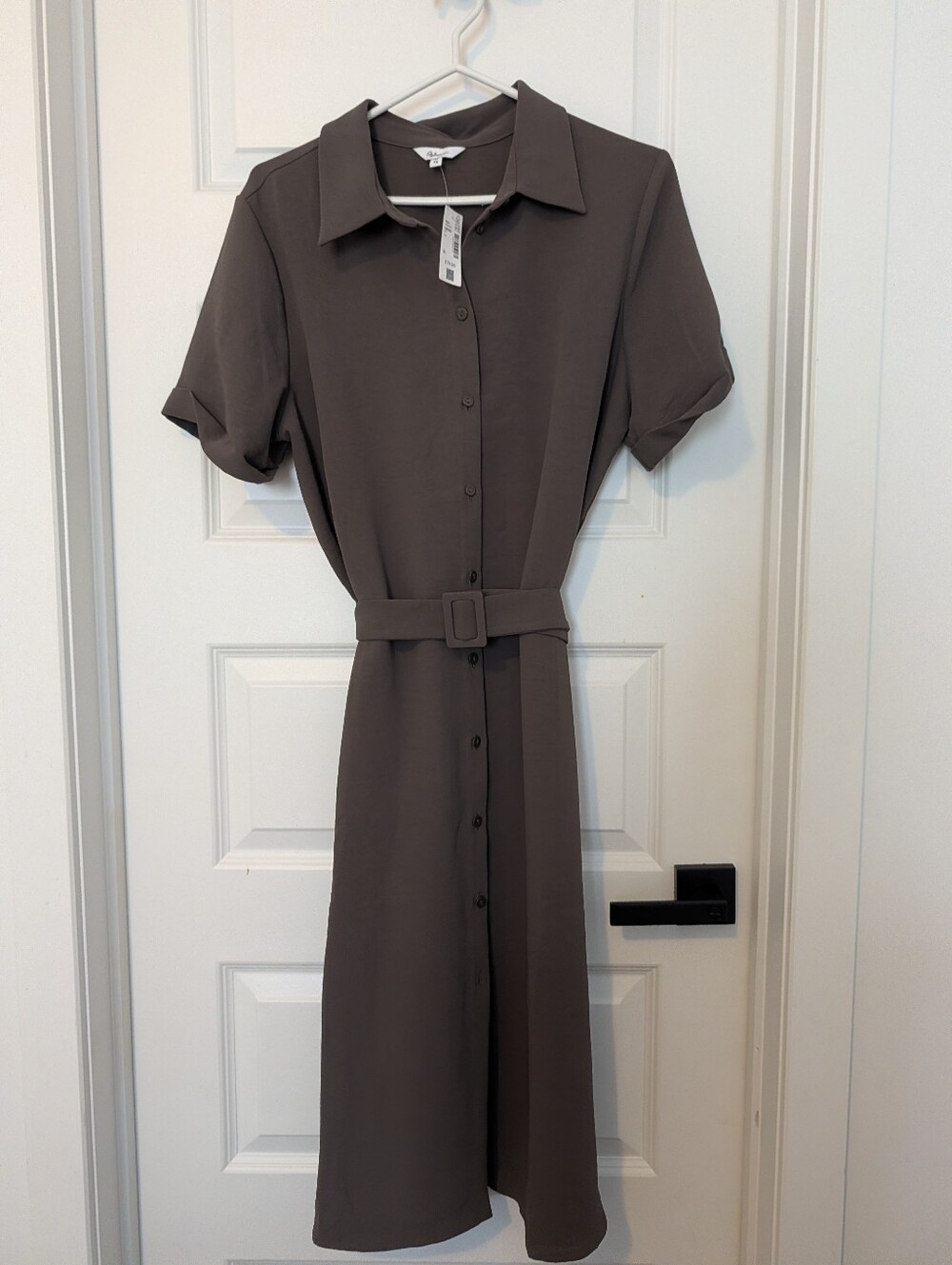 Button-Front Shirt Dress with Belt - Taupe